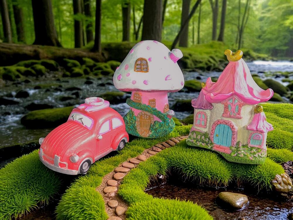 3 Piece Hand Painted, Hello Kitty Themed Fairy Houses
